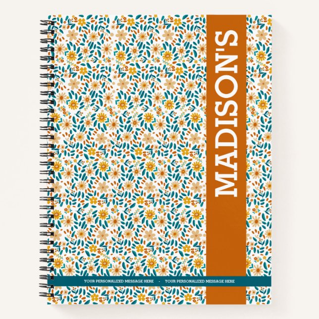  Floral Personalised  Monogram & Name  Notebook (Front)
