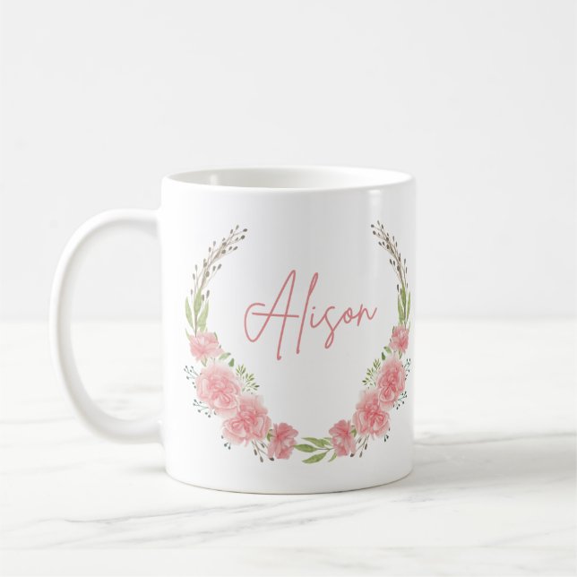 Floral Personalised Name Mug (Left)