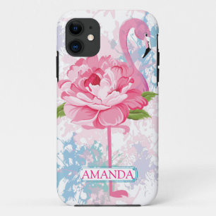 Floral Personalised Pink flamingo design iPhone 11 Case