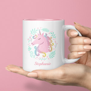 Floral Personalised Rainbow Unicorn Two-Tone Coffee Mug
