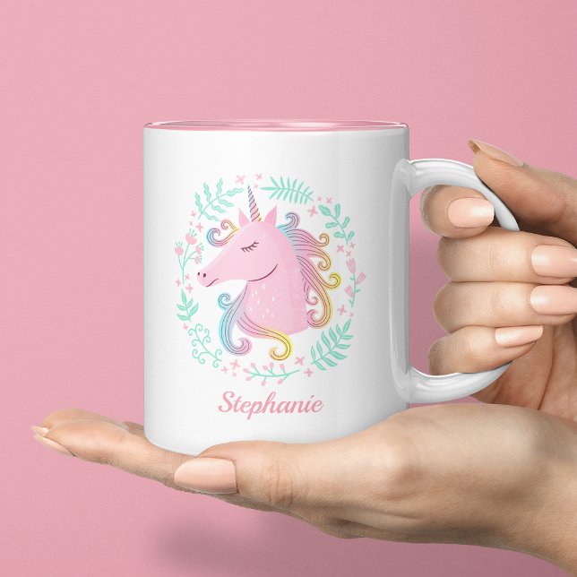 Floral Personalised Rainbow Unicorn Two-Tone Coffee Mug (Creator Uploaded)