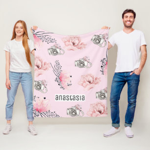 Floral Personalised Rose Fleece Blanket