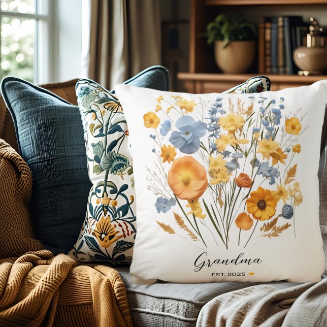 Floral Personalised Throw Pillow for Grandma (Creator Uploaded)