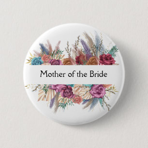 Floral Personalised Trendy Wedding Bridal Party  6 Cm Round Badge
