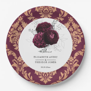 Floral Personalised Wedding Burgundy Napkins Paper Plate