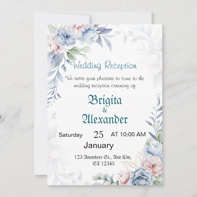 Floral Personalised Wedding Invitations (Front)