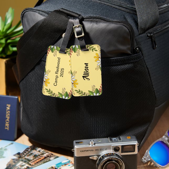 Floral Personalised Youth Camp Luggage Tag (Front & Back)