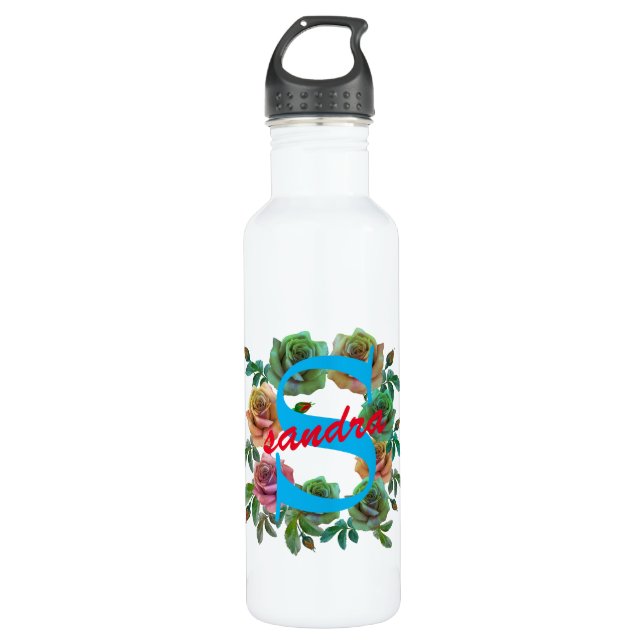 FLORAL PERSONALIZE CUSTOM LETTER 710 ML WATER BOTTLE (Front)