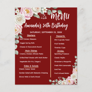 Floral Personalized Birthday Menu Program Card
