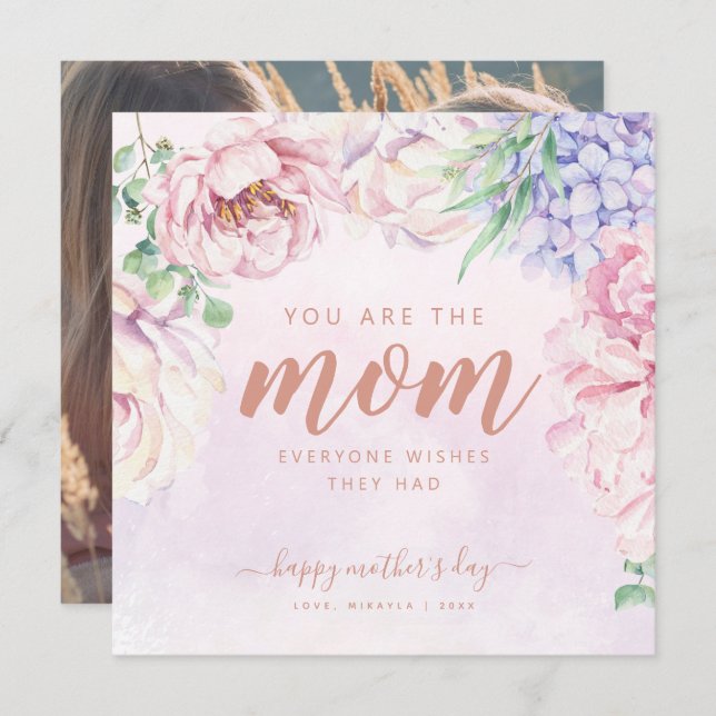 Floral Personalized Photo Card For Mom (Front/Back)