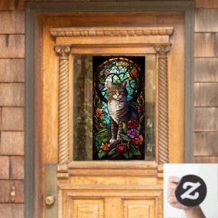 Floral Pet Cat Flowers Faux Stained Glass Home