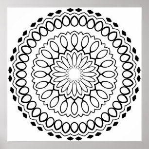 Floral Petal Mandala Colouring Page with Bold Ring Poster
