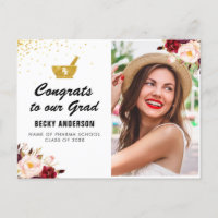 floral pharmacist graduation Announcement Postcard