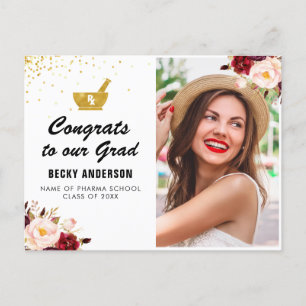 floral pharmacist graduation Announcement Postcard