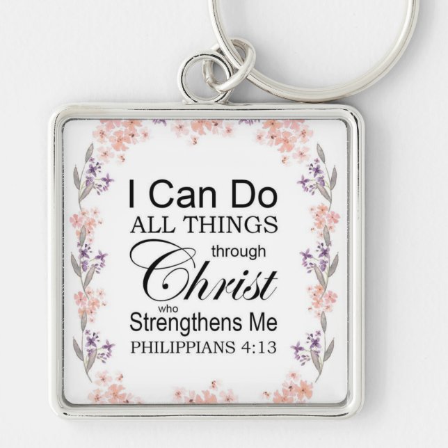  Floral Philippians Bible Scripture Keychain (Front)