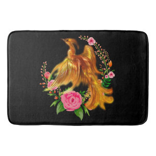 Floral Phoenix Rises From The Fiery Ashes Fantasy Bath Mat