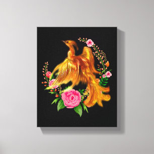 Floral Phoenix Rises From The Fiery Ashes Fantasy Canvas Print