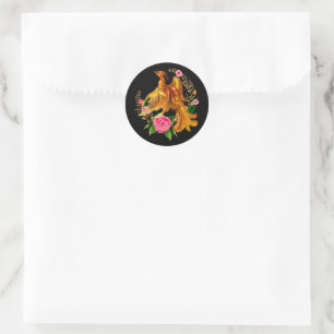 Floral Phoenix Rises From The Fiery Ashes Fantasy Classic Round Sticker