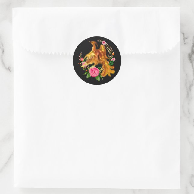Floral Phoenix Rises From The Fiery Ashes Fantasy Classic Round Sticker (Bag)
