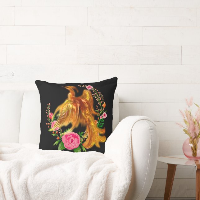 Floral Phoenix Rises From The Fiery Ashes Fantasy  Cushion (Couch)