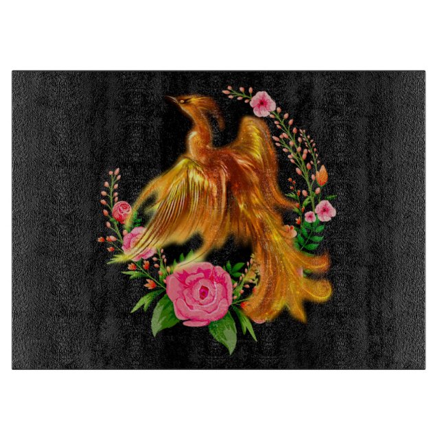 Floral Phoenix Rises From The Fiery Ashes Fantasy  Cutting Board (Front)
