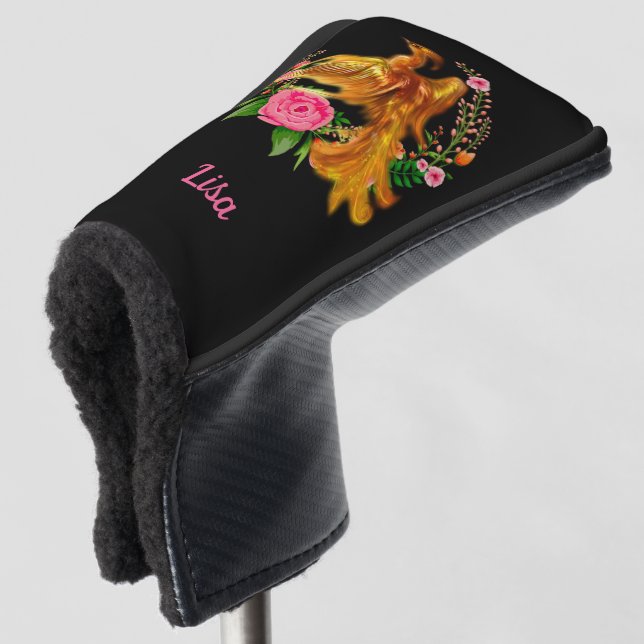 Floral Phoenix Rises From The Fiery Ashes Fantasy Golf Head Cover (3/4 Front)