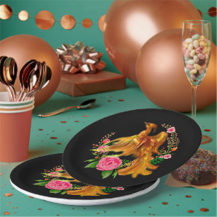 Floral Phoenix Rises From The Fiery Ashes Fantasy  Paper Plate