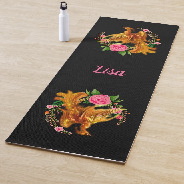 Floral Phoenix Rises From The Fiery Ashes Fantasy  Yoga Mat (In Situ)
