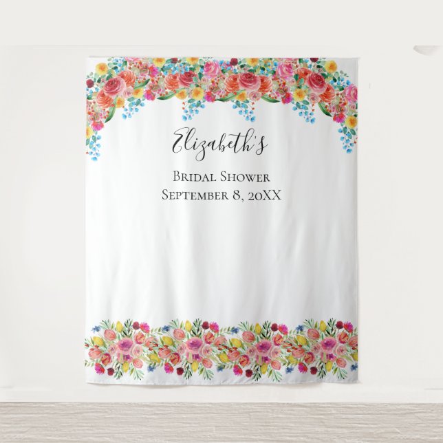 Floral  Photo Backdrop Bridal Wedding Shower  Tapestry (Front)