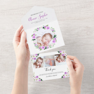 Floral Photo Birth Announcement & Thank You Card