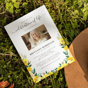 Floral Photo Celebration of Life Funeral Invitatio Invitation