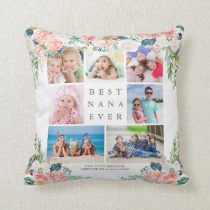 Floral Photo Collage BEST NANA EVER Custom Text Cushion