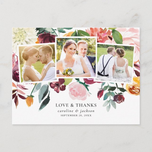Floral Photo Collage Thank You Postcard (Front)
