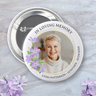 Floral Photo Elegant Memorial Sympathy Funeral 6 Cm Round Badge