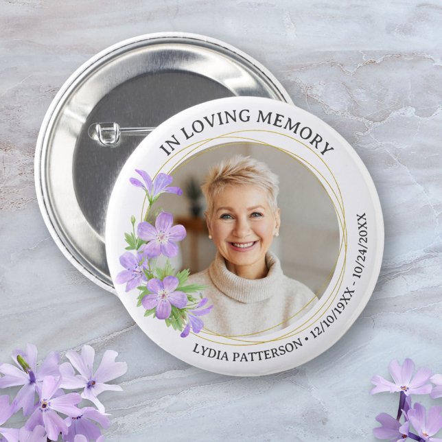 Floral Photo Elegant Memorial Sympathy Funeral 6 Cm Round Badge (Creator Uploaded)