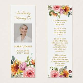 Floral Photo Funeral Memorial Bookmark