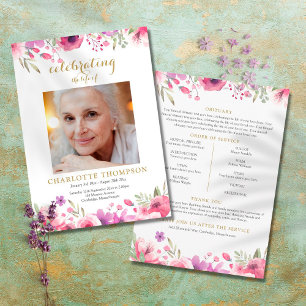 Floral Photo Funeral Memorial Order Of Service Program