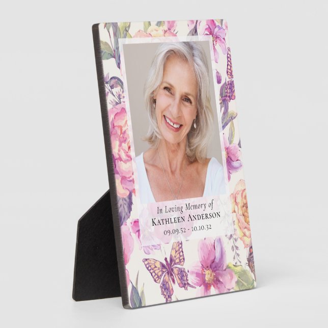 Floral Photo Funeral Memorial  Plaque (Side)