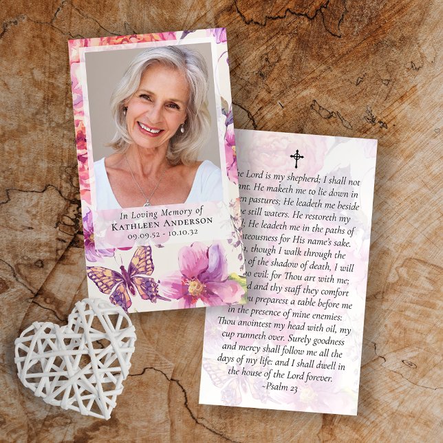 Floral Photo Funeral Memorial Prayer Card (Creator Uploaded)