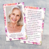 Floral Photo Funeral Memorial Prayer Card