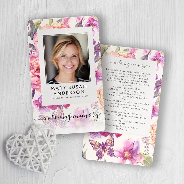 Floral Photo Funeral Memorial Prayer Card (Creator Uploaded)
