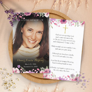 Floral Photo Funeral Memorial Prayer Cards