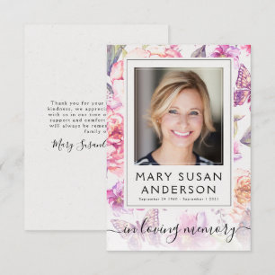 Floral Photo Funeral Memorial Thank You Note Card