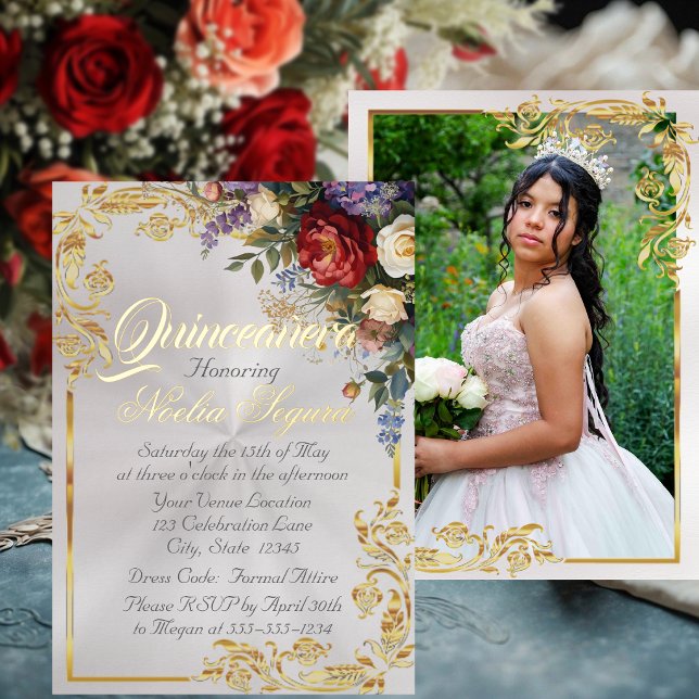 Floral, Photo & Gold Frame - Pearl2 Quinceanera  (Creator Uploaded)