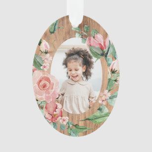Floral Photo Grandkids First Christmas with Year Ornament