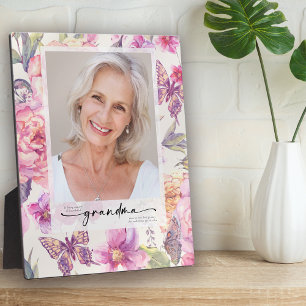 Floral Photo Grandma Memorial Tribute Plaque