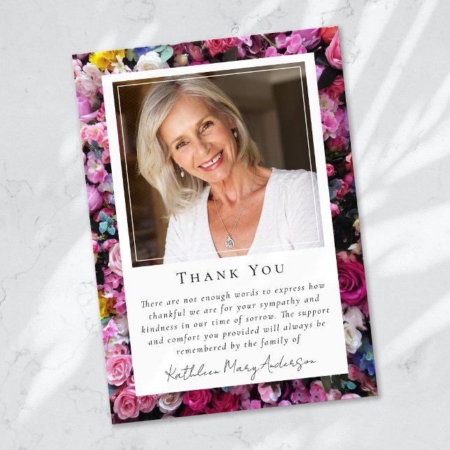 Floral Photo Keepsake Funeral Memorial Thank You Card (Creator Uploaded)