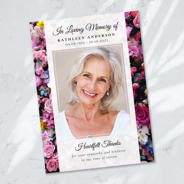 Floral Photo Keepsake Funeral Memorial Thank You Card (Creator Uploaded)