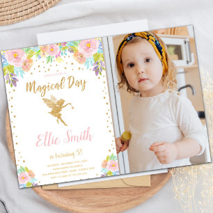 Floral Photo Magical Fairy Birthday Invitations