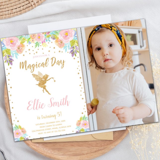 Floral Photo Magical Fairy Birthday Invitations (Floral Photo Magical Fairy Birthday Invitations)
